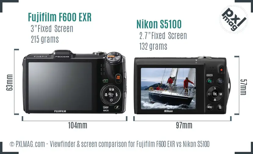 Fujifilm F600 EXR vs Nikon S5100 Screen and Viewfinder comparison