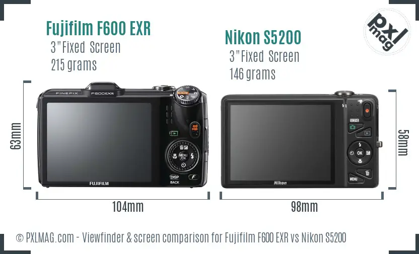 Fujifilm F600 EXR vs Nikon S5200 Screen and Viewfinder comparison