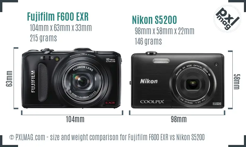 Fujifilm F600 EXR vs Nikon S5200 size comparison Fujifilm F600 EXR vs Nikon S5200 size comparison