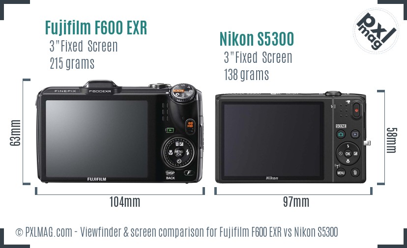 Fujifilm F600 EXR vs Nikon S5300 Screen and Viewfinder comparison