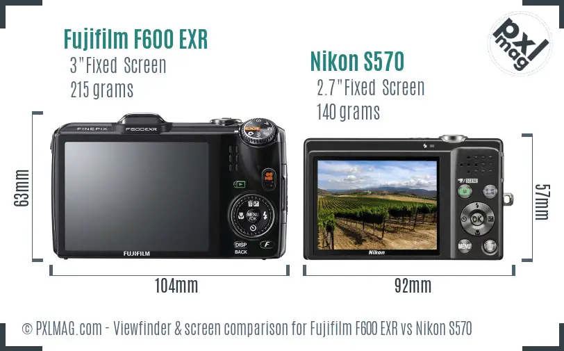 Fujifilm F600 EXR vs Nikon S570 Screen and Viewfinder comparison