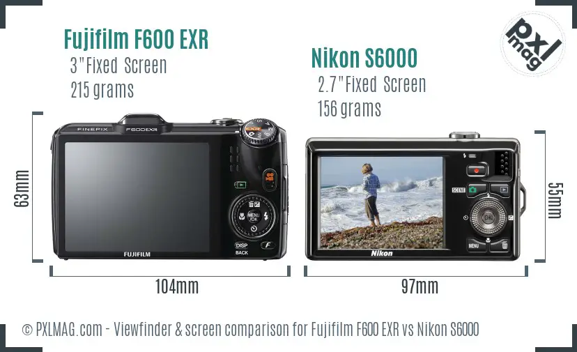 Fujifilm F600 EXR vs Nikon S6000 Screen and Viewfinder comparison