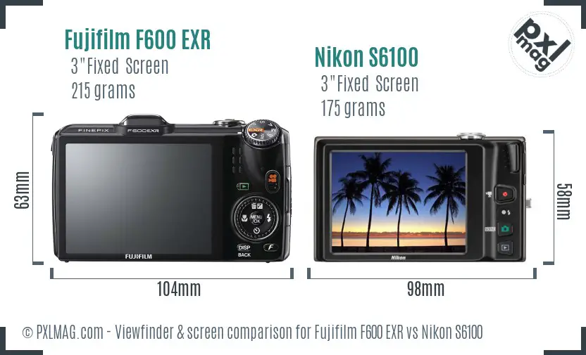 Fujifilm F600 EXR vs Nikon S6100 Screen and Viewfinder comparison