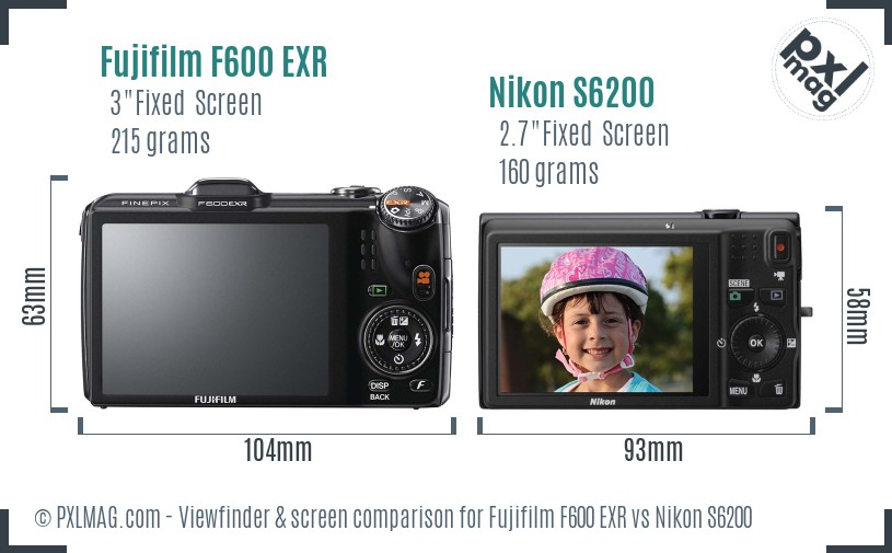 Fujifilm F600 EXR vs Nikon S6200 Screen and Viewfinder comparison