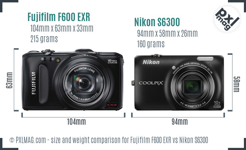 Fujifilm F600 EXR vs Nikon S6300 size comparison