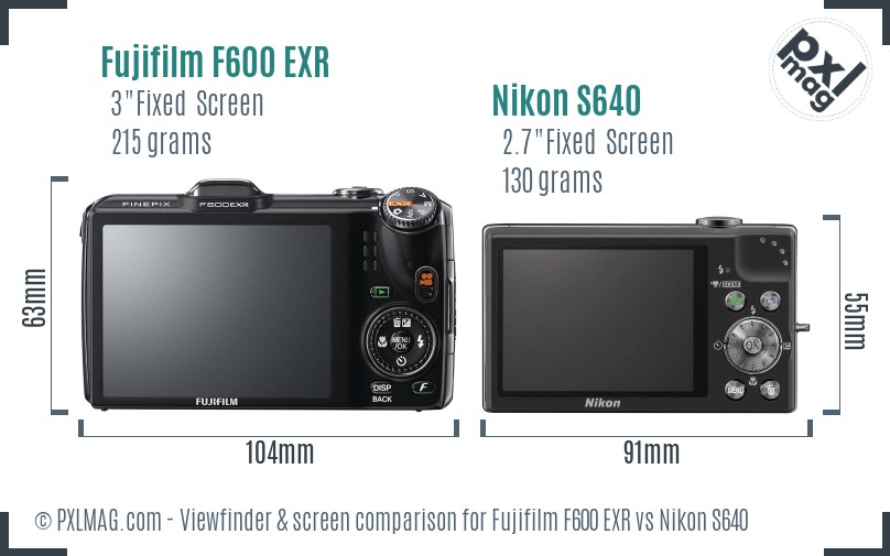 Fujifilm F600 EXR vs Nikon S640 Screen and Viewfinder comparison