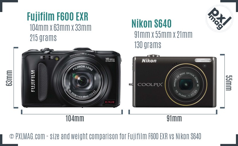 Fujifilm F600 EXR vs Nikon S640 size comparison Fujifilm F600 EXR vs Nikon S640 size comparison