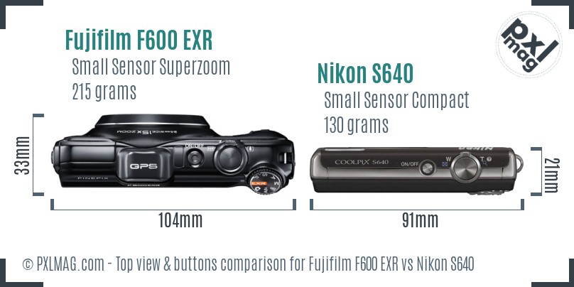 Fujifilm F600 EXR vs Nikon S640 top view buttons comparison