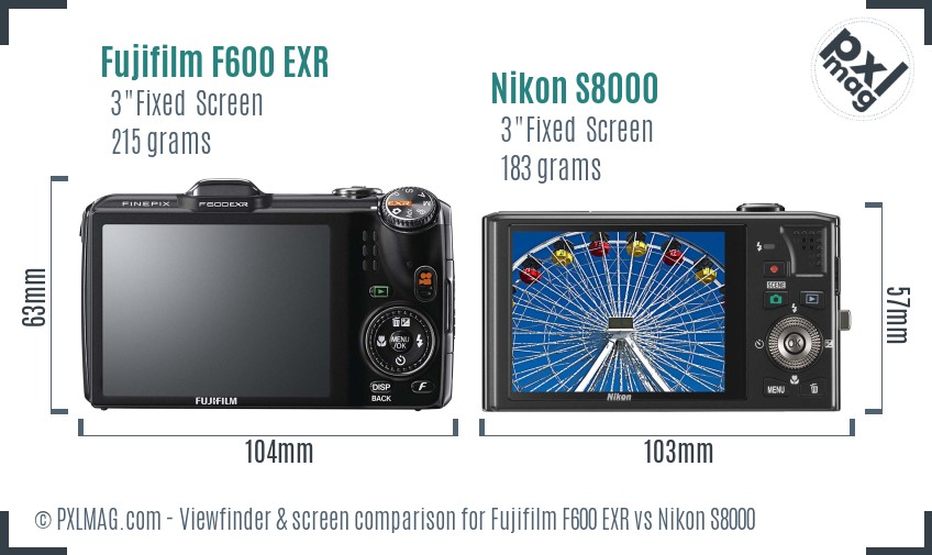 Fujifilm F600 EXR vs Nikon S8000 Screen and Viewfinder comparison