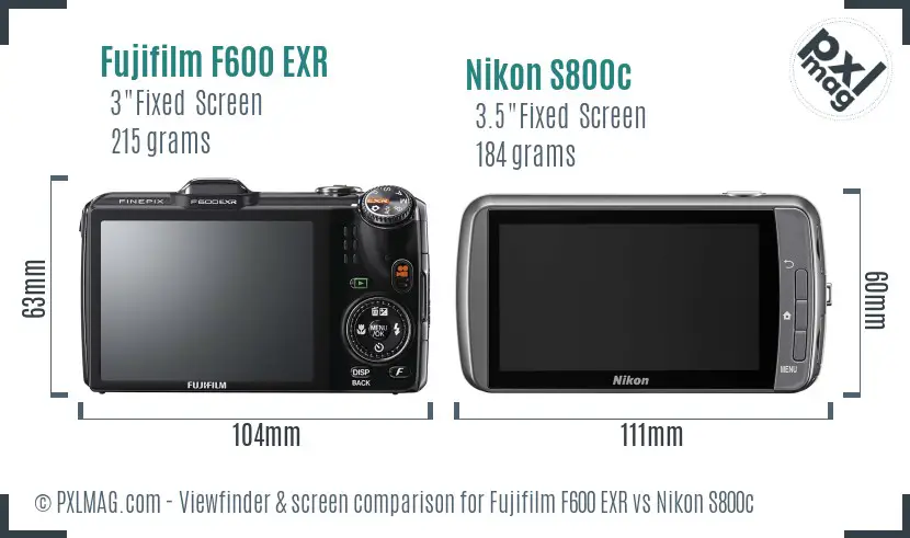 Fujifilm F600 EXR vs Nikon S800c Screen and Viewfinder comparison