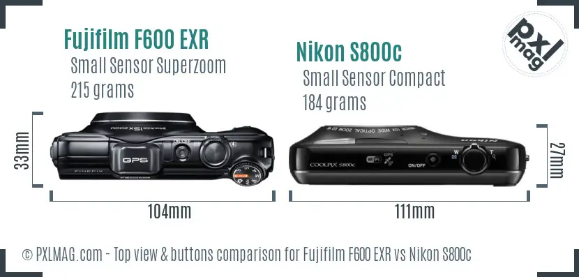 Fujifilm F600 EXR vs Nikon S800c top view buttons comparison