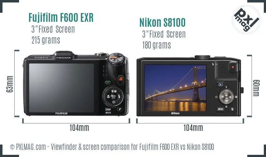 Fujifilm F600 EXR vs Nikon S8100 Screen and Viewfinder comparison