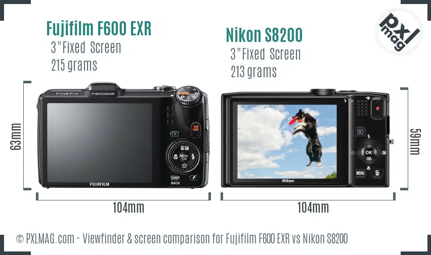 Fujifilm F600 EXR vs Nikon S8200 Screen and Viewfinder comparison