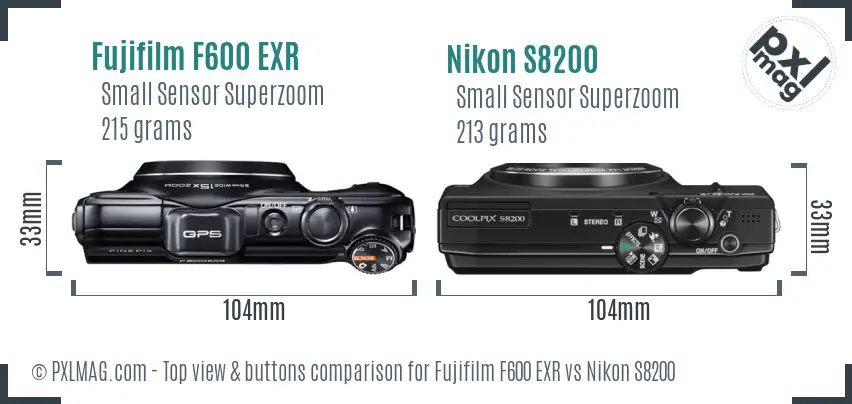 Fujifilm F600 EXR vs Nikon S8200 top view buttons comparison