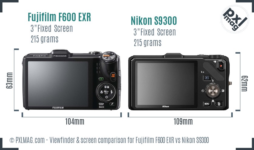 Fujifilm F600 EXR vs Nikon S9300 Screen and Viewfinder comparison