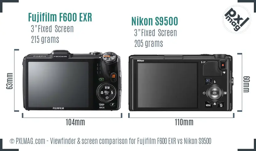 Fujifilm F600 EXR vs Nikon S9500 Screen and Viewfinder comparison