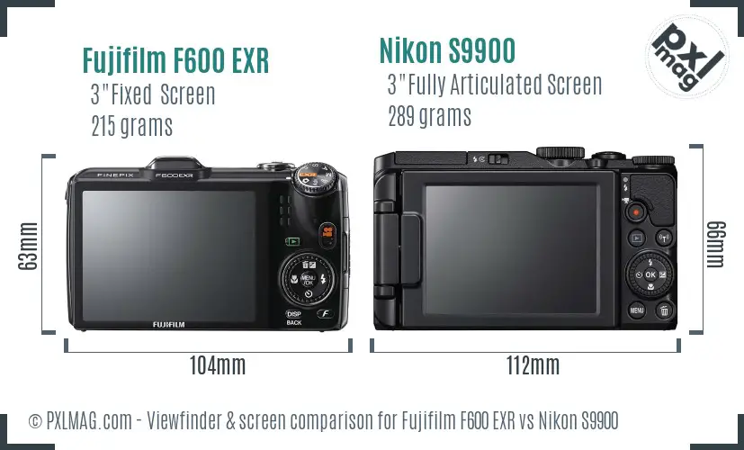 Fujifilm F600 EXR vs Nikon S9900 Screen and Viewfinder comparison