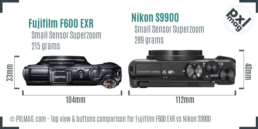 Fujifilm F600 EXR vs Nikon S9900 top view buttons comparison