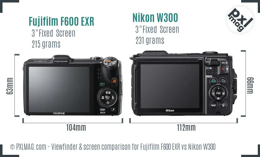 Fujifilm F600 EXR vs Nikon W300 Screen and Viewfinder comparison