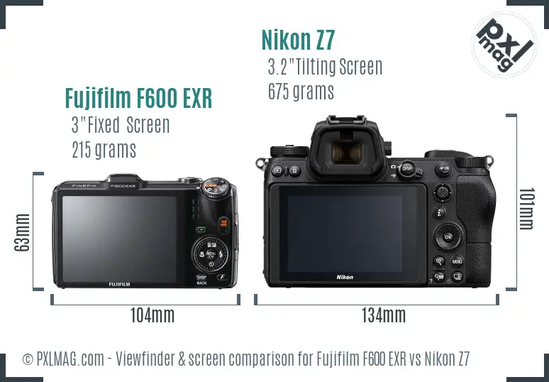 Fujifilm F600 EXR vs Nikon Z7 Screen and Viewfinder comparison