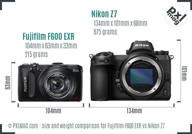 Fujifilm F600 EXR vs Nikon Z7 size comparison