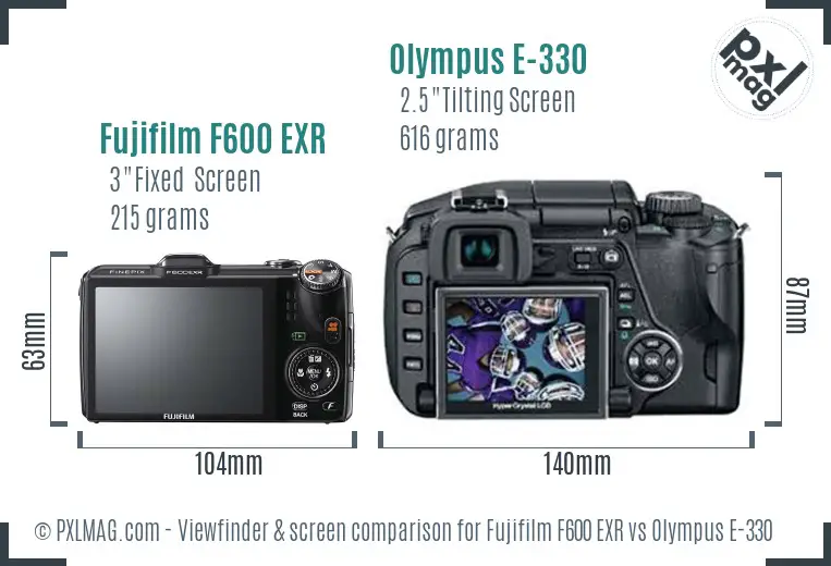 Fujifilm F600 EXR vs Olympus E-330 Screen and Viewfinder comparison