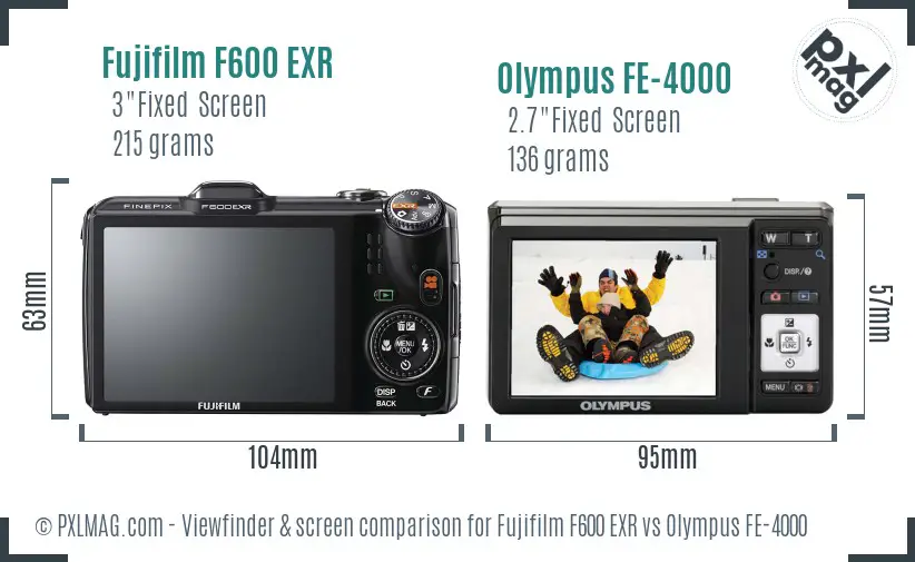 Fujifilm F600 EXR vs Olympus FE-4000 Screen and Viewfinder comparison