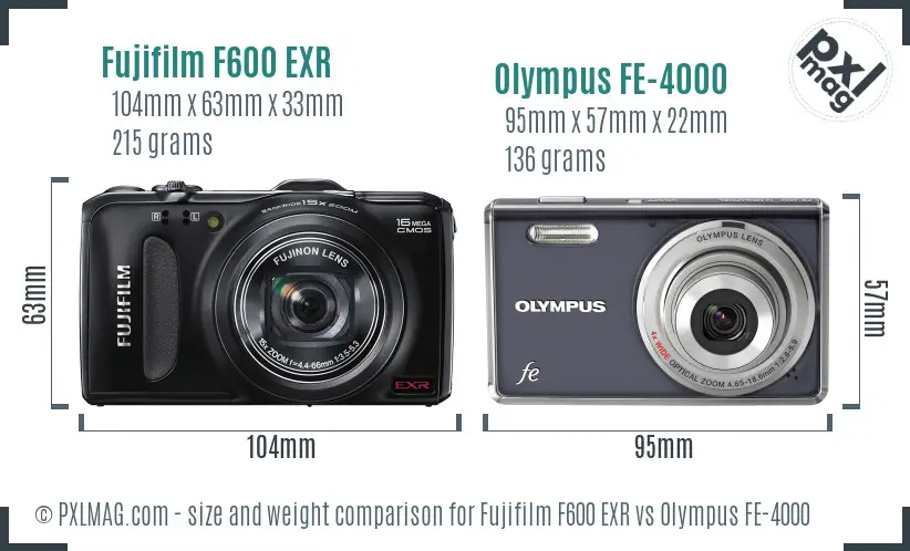 Fujifilm F600 EXR vs Olympus FE-4000 size comparison