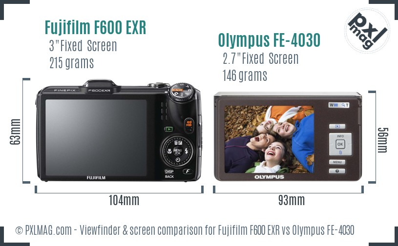 Fujifilm F600 EXR vs Olympus FE-4030 Screen and Viewfinder comparison