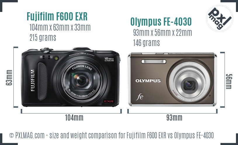 Fujifilm F600 EXR vs Olympus FE-4030 size comparison
