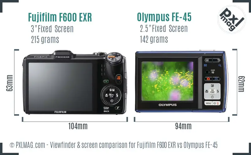 Fujifilm F600 EXR vs Olympus FE-45 Screen and Viewfinder comparison