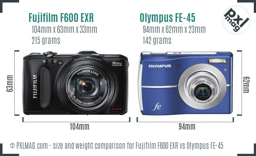 Fujifilm F600 EXR vs Olympus FE-45 size comparison