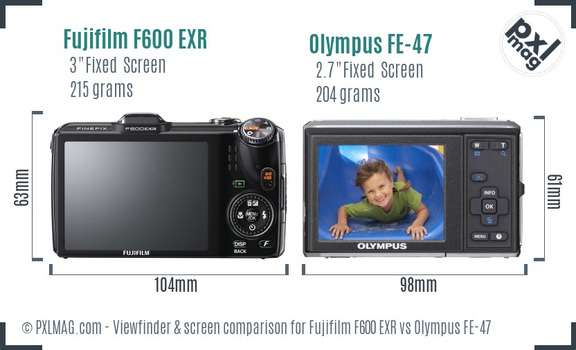 Fujifilm F600 EXR vs Olympus FE-47 Screen and Viewfinder comparison