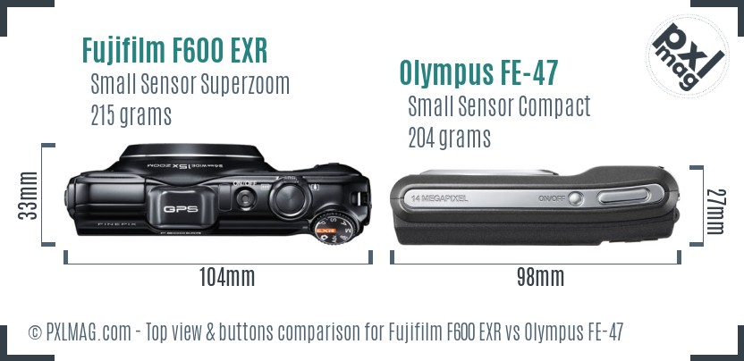 Fujifilm F600 EXR vs Olympus FE-47 top view buttons comparison