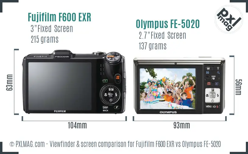 Fujifilm F600 EXR vs Olympus FE-5020 Screen and Viewfinder comparison Fujifilm F600 EXR vs Olympus FE-5020 Screen and Viewfinder comparison