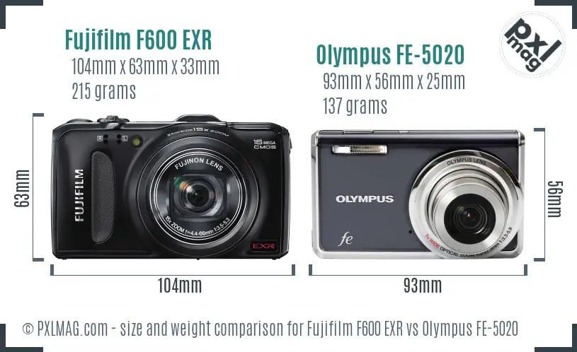 Fujifilm F600 EXR vs Olympus FE-5020 size comparison Fujifilm F600 EXR vs Olympus FE-5020 size comparison