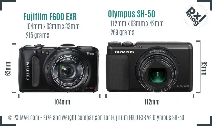 Fujifilm F600 EXR vs Olympus SH-50 size comparison