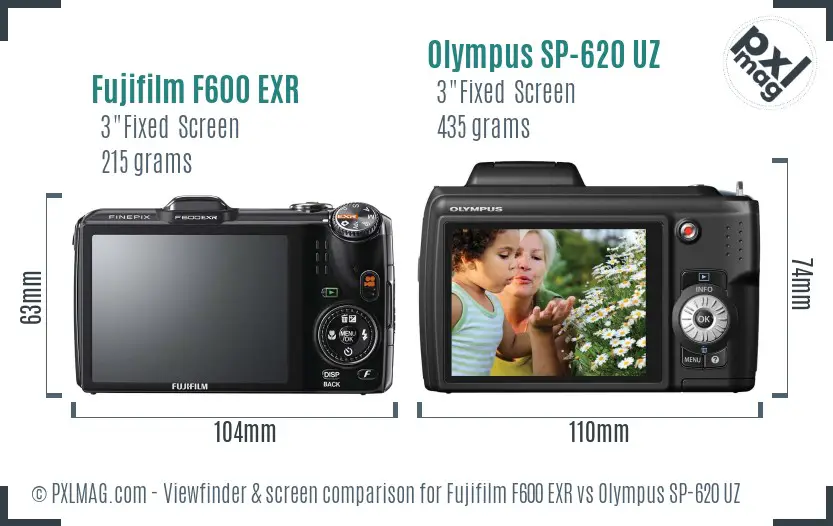 Fujifilm F600 EXR vs Olympus SP-620 UZ Screen and Viewfinder comparison Fujifilm F600 EXR vs Olympus SP-620 UZ Screen and Viewfinder comparison