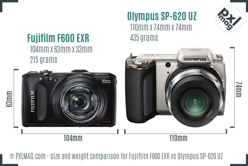 Fujifilm F600 EXR vs Olympus SP-620 UZ size comparison Fujifilm F600 EXR vs Olympus SP-620 UZ size comparison