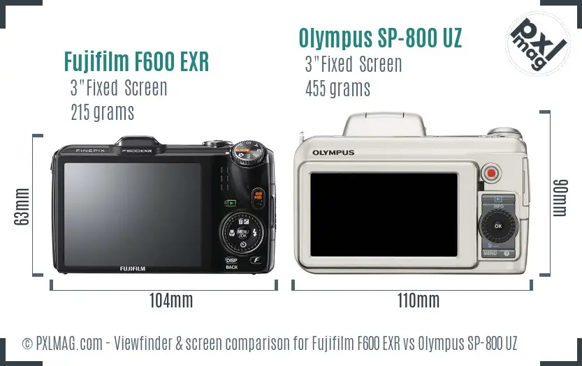 Fujifilm F600 EXR vs Olympus SP-800 UZ Screen and Viewfinder comparison Fujifilm F600 EXR vs Olympus SP-800 UZ Screen and Viewfinder comparison