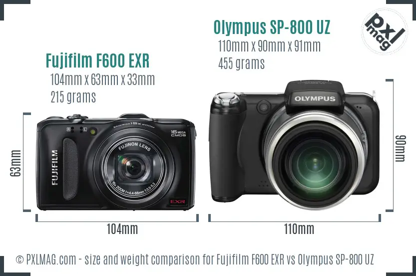 Fujifilm F600 EXR vs Olympus SP-800 UZ size comparison Fujifilm F600 EXR vs Olympus SP-800 UZ size comparison