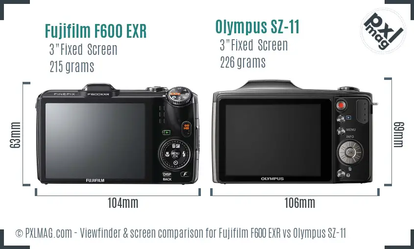Fujifilm F600 EXR vs Olympus SZ-11 Screen and Viewfinder comparison
