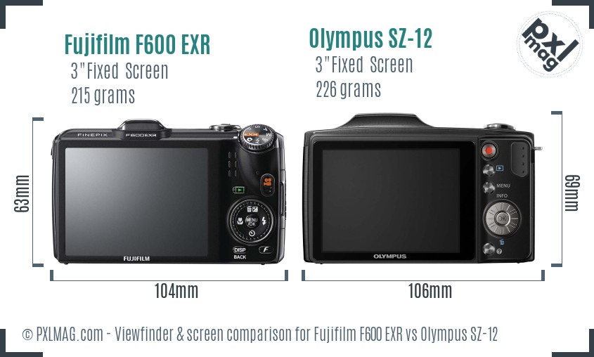 Fujifilm F600 EXR vs Olympus SZ-12 Screen and Viewfinder comparison