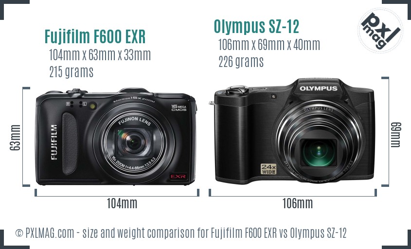 Fujifilm F600 EXR vs Olympus SZ-12 size comparison Fujifilm F600 EXR vs Olympus SZ-12 size comparison