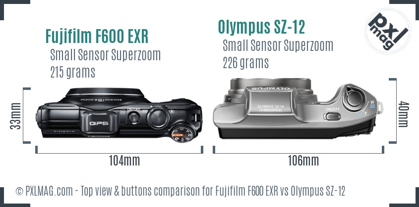 Fujifilm F600 EXR vs Olympus SZ-12 top view buttons comparison