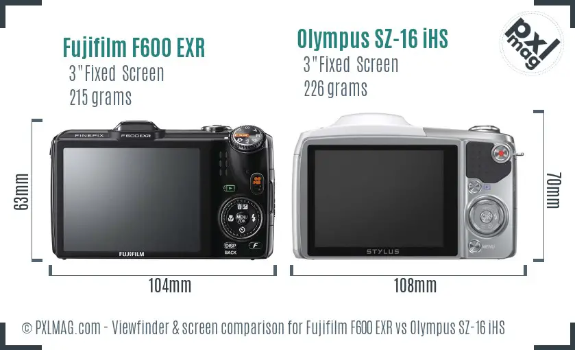 Fujifilm F600 EXR vs Olympus SZ-16 iHS Screen and Viewfinder comparison