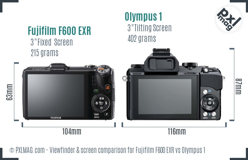 Fujifilm F600 EXR vs Olympus 1 Screen and Viewfinder comparison