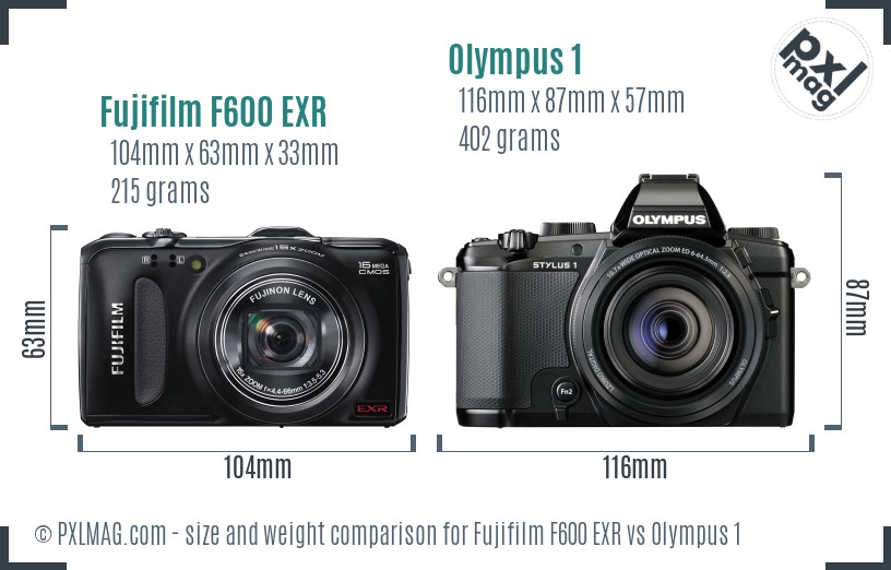 Fujifilm F600 EXR vs Olympus 1 size comparison