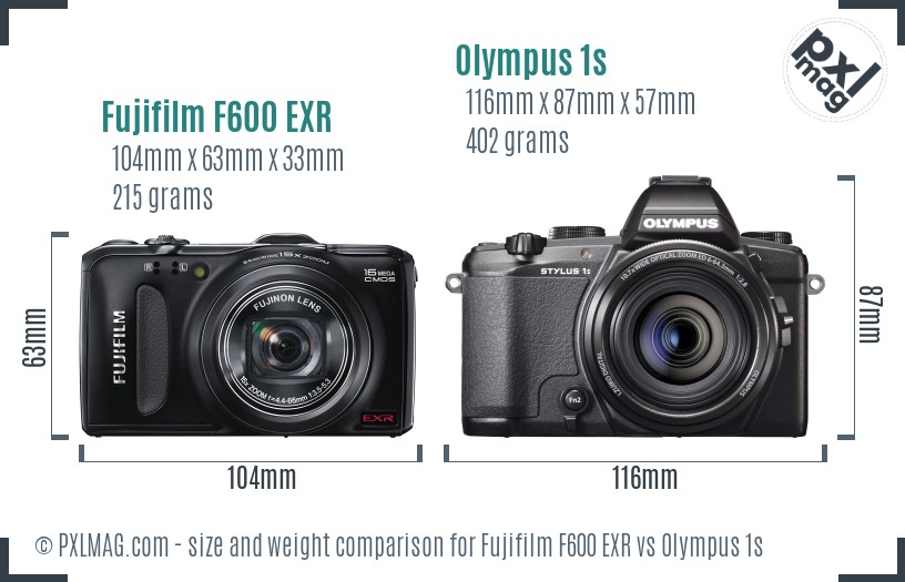 Fujifilm F600 EXR vs Olympus 1s size comparison