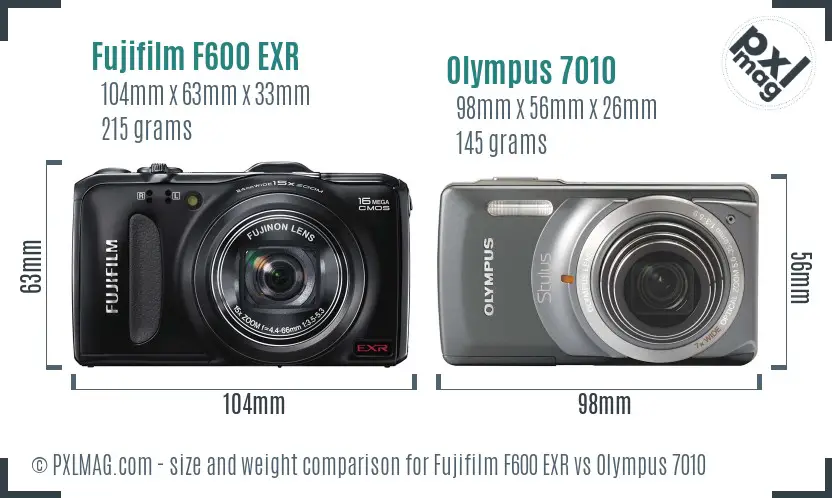 Fujifilm F600 EXR vs Olympus 7010 size comparison